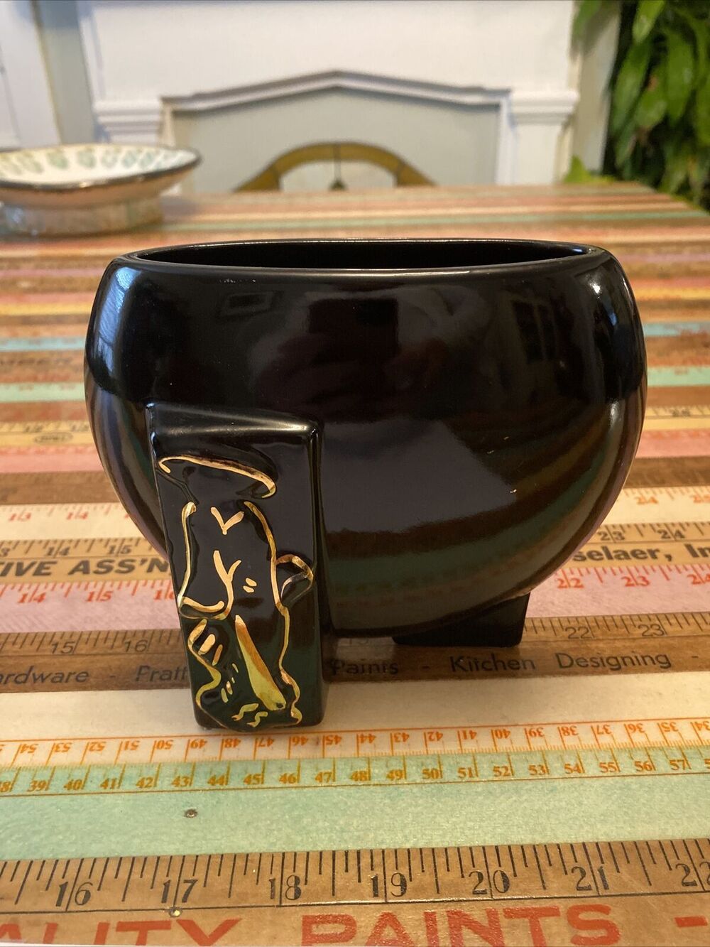 Vintage FAPCO 1930 Joan Lea Creations Shanghai Black 22K Gold Disk Asian Vase